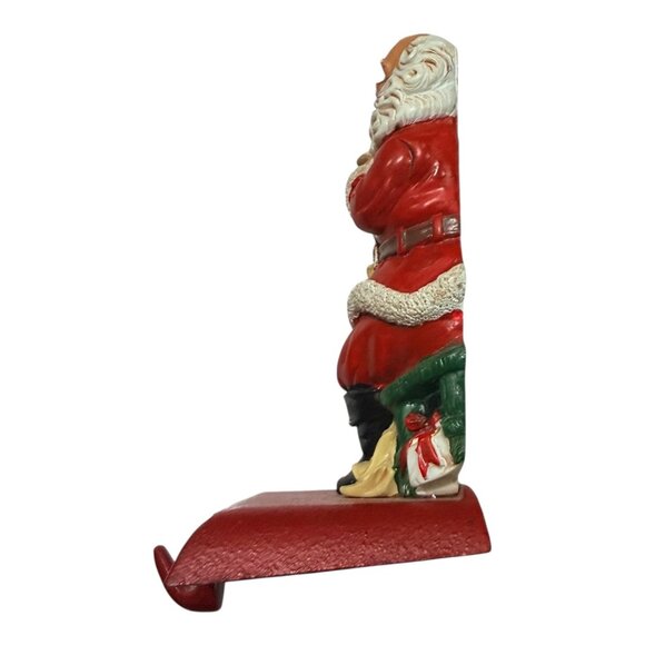 VNTG Cast Iron Santa Claus Stocking Holders With Globe & Gift Bag Made In Taiwan - Picture 10 of 12